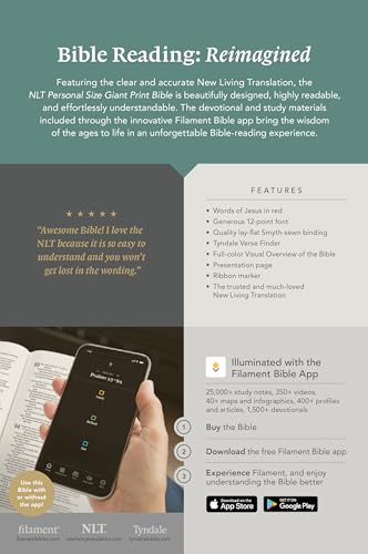 NLT Personal Size Giant Print Bible, Filament Enabled (Genuine Leather, Brown, Indexed, Red Letter): Includes Free Access to the Filament Bible App ... Notes, Devotionals, Worship Music, and Video