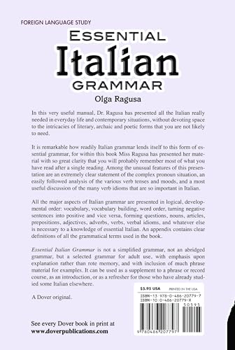 Essential Italian Grammar: All The Grammer Really Needed For Speech And Comprehension (Dover Language Guides Essential Grammar)