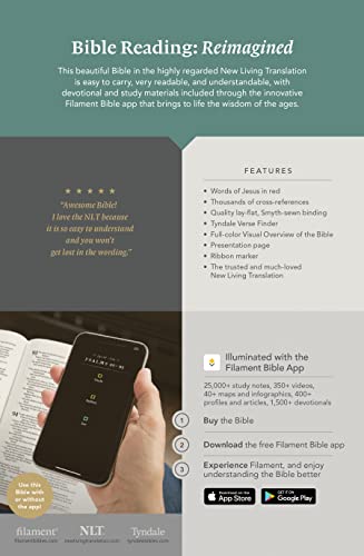 NLT Large Print Thinline Reference Bible, Filament Enabled (Genuine Leather, Olive Green, Indexed, Red Letter)