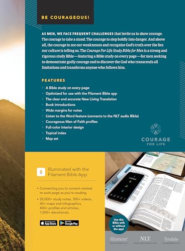 NLT Courage For Life Study Bible for Men, Filament Enabled (LeatherLike, Rustic Brown Lion, Indexed)