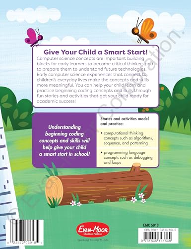Evan-Moor Smart Start Beginning Coding, Grade K, Activity Workbook, Includes Stickers and Audio read along, Basic Skills, Critical Thinking, ... ... Beginning Coding Stories and Activities)