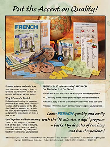 FRENCH in 10 minutes a day BOOK + AUDIO: Language course for beginning and advanced study. Includes Workbook, Flash Cards, Sticky Labels, Menu Guide, ... Grammar. Bilingual Books, Inc. (Publisher)