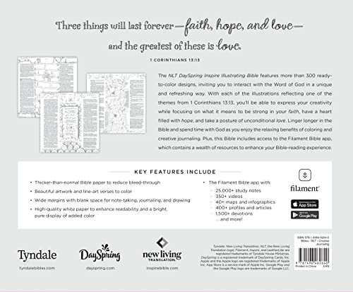 NLT DaySpring Inspire Illustrating Bible, Filament Enabled (Spiral Bound, Mint Floral Garden)