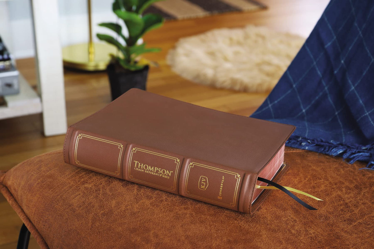 KJV, Thompson Chain-Reference Bible, Genuine Leather, Calfskin, Brown, Red Letter, Thumb Indexed, Comfort Print