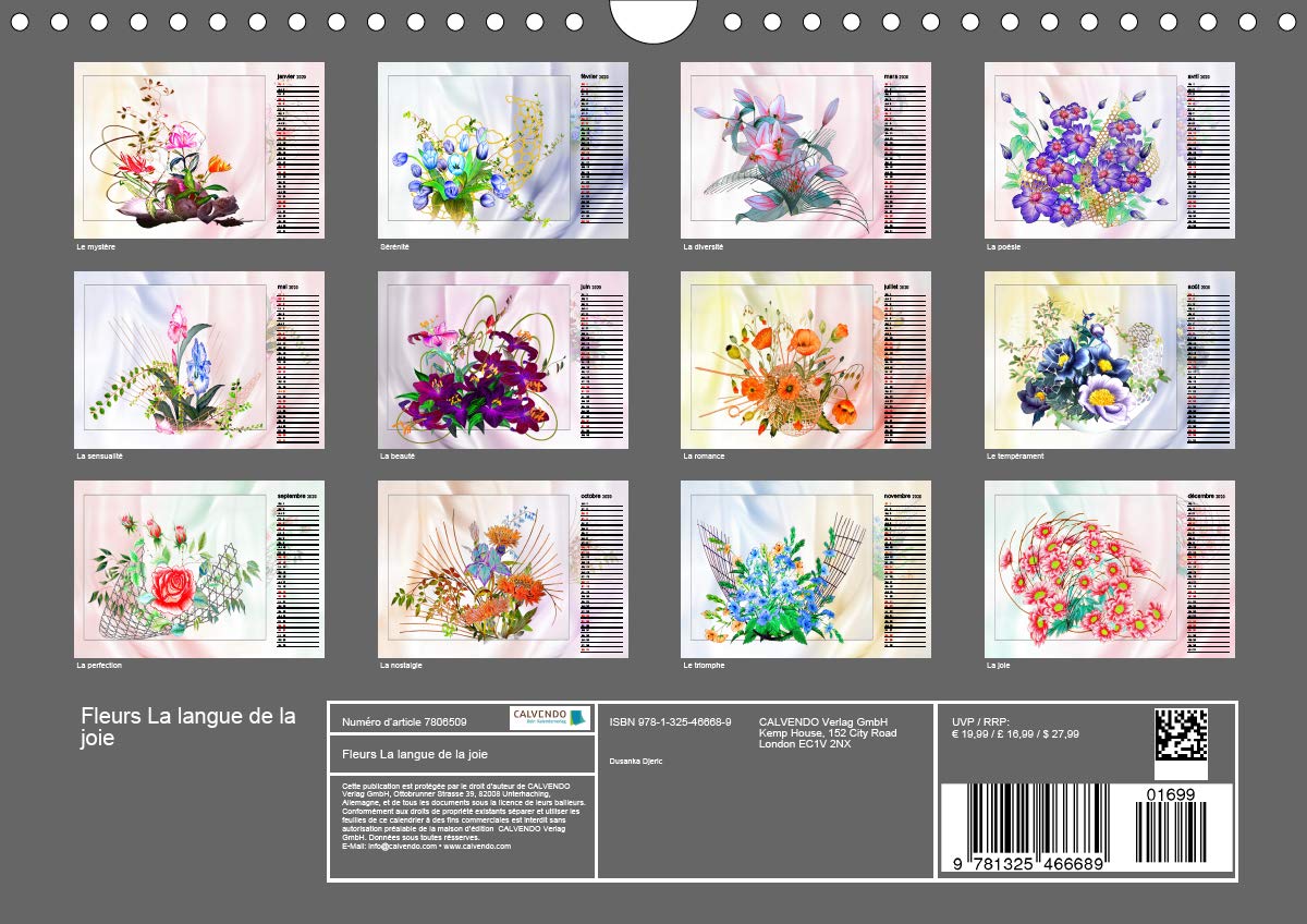 Fleurs La langue de la joie 2020: Dessins au crayon de couleur (Calvendo Art) (French Edition)
