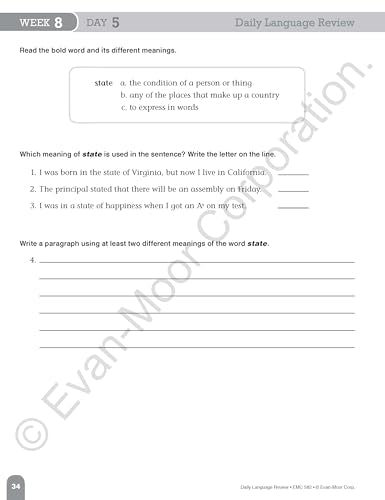 Evan-Moor Daily Language Review, Grade 4, Activities, Homeschooling and Classroom Resource Workbook, Reproducible Worksheets, Teacher Edition, Daily Practice, Skills Assessment, Grammar, Punctuation