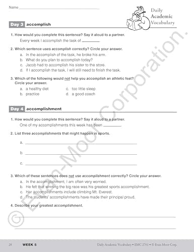 Evan-Moor Daily Academic Vocabulary, Grade 5 Teacher Edition