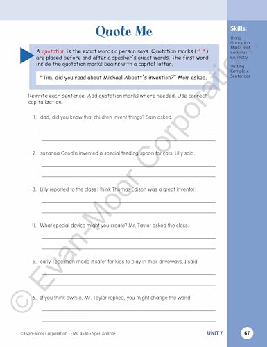 Evan-Moor Skill Sharpeners Spell and Write Workbook, Grade 5, 144 Spelling Words, Test Prep, Compound Words, Conjunctions, Grammar, Punctuation, Creative Writing, Vocabulary, Activities, Homeschool