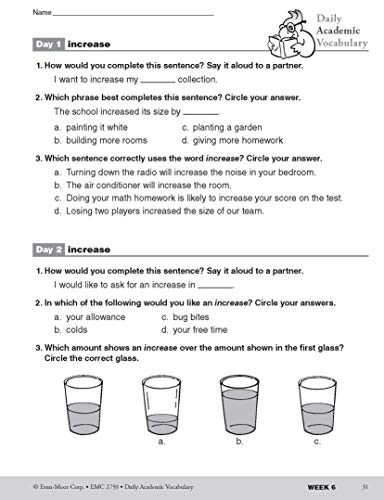 Evan-Moor Daily Academic Vocabulary Lessons, Grade 3, 36 Weeks of Instruction Give Students an Expanded Vocabulary Activities, Homeschooling and Classroom Resource Workbook, Definitions, Printables