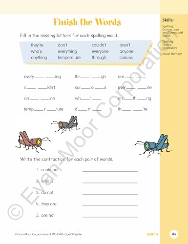 Evan-Moor Skill Sharpeners: Spell & Write, Grade 4