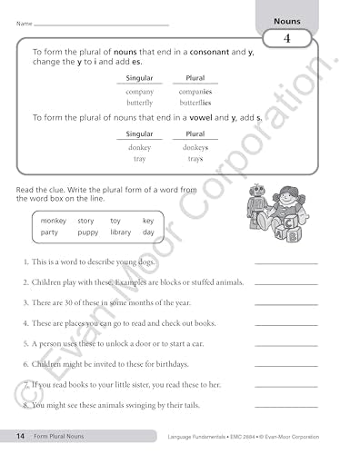 Evan-Moor Language Fundamentals, Grade 4, Homeschool and Classroom Resource Workbook, Reproducible Worksheets, Nouns, Verbs, Adjectives, Pronouns, Capitalization, Punctuation, Spelling, Vocabulary
