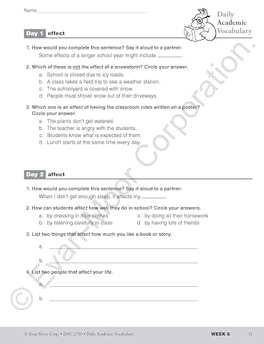 Evan-Moor Daily Academic Vocabulary, Grade 4 Teacher Edition