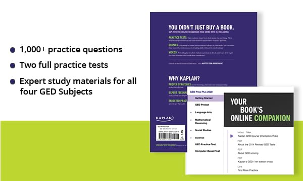 GED Test Prep Plus 2024-2025: Includes a Diagnostic Pretest, 2 Full Length Practice Tests, 1000+ Practice Questions, and 60+ Online Videos (Kaplan Test Prep)