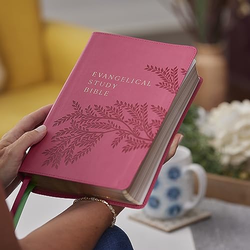 Evangelical Study Bible: Christ-centered. Faith-building. Mission-focused. (NKJV, Pink Leathersoft, Red Letter, Large Comfort Print)