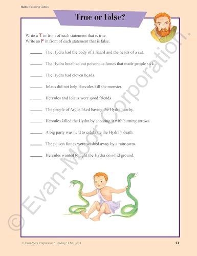 Evan-Moor Skill Sharpeners Reading Workbook, Grade 6, Vocabulary, Comprehension, Phonics, Sequencing, Summarizing, Prefixes and Suffixes, Contractions, Context, Analyzing Characters, Homeschool