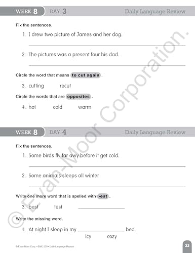 Evan-Moor Daily Language Review, Grade 1, Activities, Homeschooling and Classroom Resource Workbook, Reproducible Worksheets, Teacher Edition, Daily Practice, Skills Assessment, Grammar, Punctuation