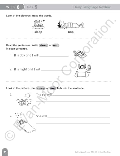 Evan-Moor Daily Language Review, Grade 1, Activities, Homeschooling and Classroom Resource Workbook, Reproducible Worksheets, Teacher Edition, Daily Practice, Skills Assessment, Grammar, Punctuation