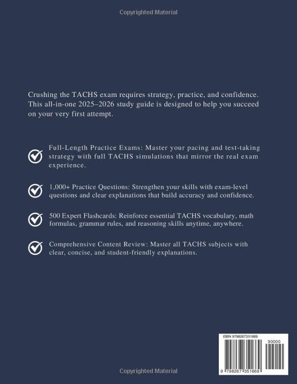 TACHS PREP BOOK 2025–2026: Complete Study Guide with 1,000+ Practice Questions, 9 Full Mock Tests, Step-by-Step Strategies & Proven Expert Tips to Ace the Catholic High School Entrance Exam