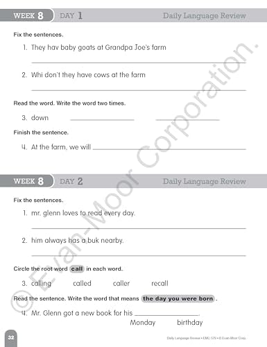 Evan-Moor Daily Language Review, Grade 1, Activities, Homeschooling and Classroom Resource Workbook, Reproducible Worksheets, Teacher Edition, Daily Practice, Skills Assessment, Grammar, Punctuation