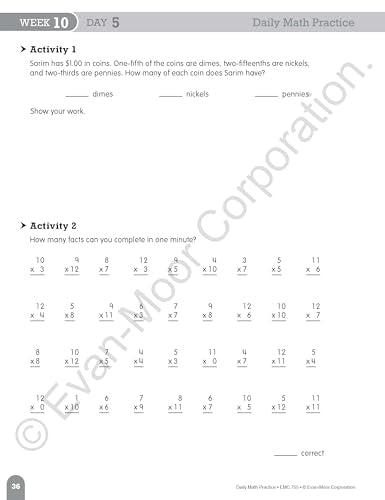 Evan-Moor Daily Math Practice, Grade 6