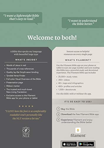 NLT Large Print Thinline Reference Bible, Filament Enabled (LeatherLike, Rustic Brown, Indexed, Red Letter): Includes Free Access to the Filament ... Notes, Devotionals, Worship Music, and Video