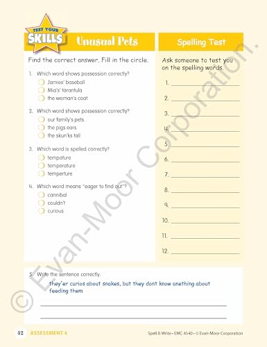 Evan-Moor Skill Sharpeners: Spell & Write, Grade 4