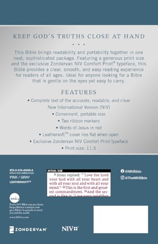 NIV, Personal Size Bible, Large Print, Leathersoft, Pink/Gray, Red Letter, Thumb Indexed, Comfort Print