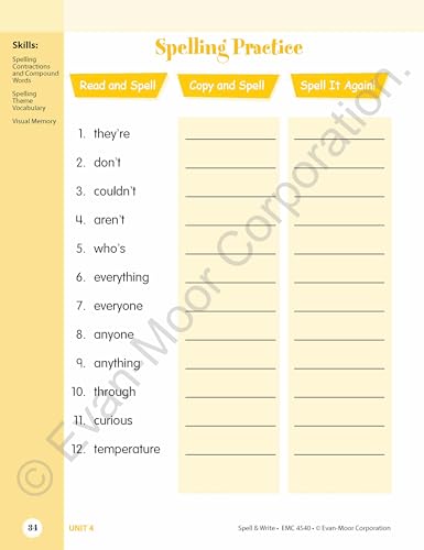 Evan-Moor Skill Sharpeners: Spell & Write, Grade 4