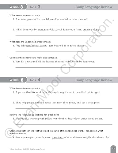 Evan-Moor Daily Language Review, Grade 6, Activities, Homeschooling and Classroom Resource Workbook, Reproducible Worksheets, Teacher Edition, Daily Practice, Skills Assessment, Grammar, Punctuation