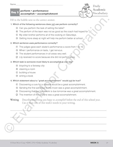 Evan-Moor Daily Academic Vocabulary, Grade 5 Teacher Edition