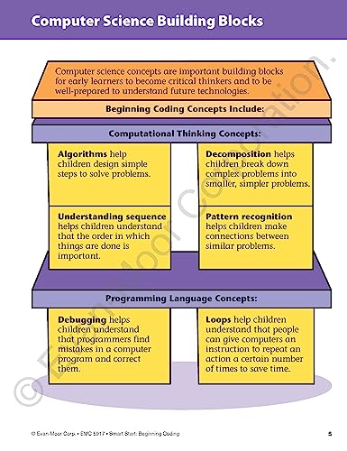 Evan-Moor Smart Start Beginning Coding, Grade PreK, Activity Workbook, Includes Stickers and Audio read along, Basic Skills, Critical Thinking, ... ... Beginning Coding Stories and Activities)