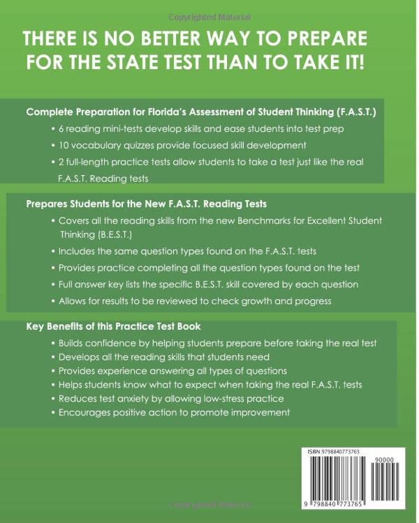FLORIDA TEST PREP F.A.S.T. Practice Test Book F.A.S.T. Reading Grade 3: Covers the New B.E.S.T. Standards