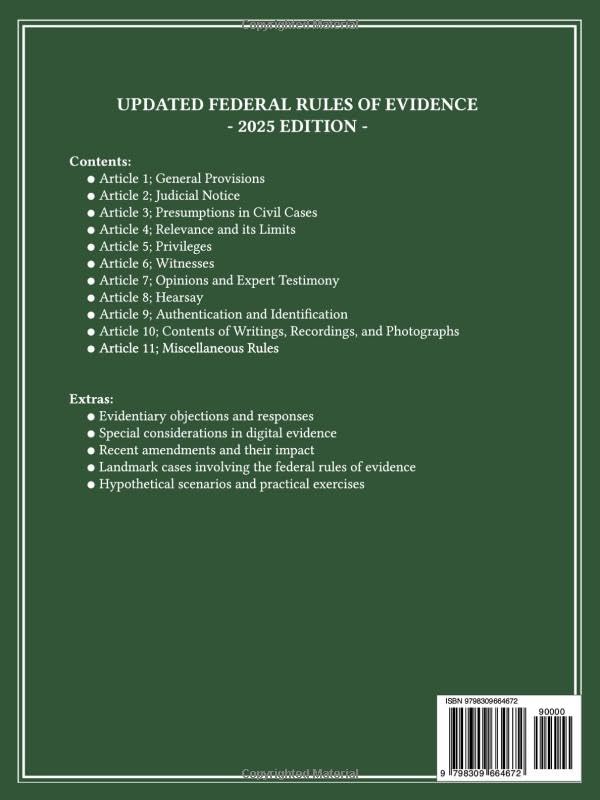 Federal Rules of Evidence, 2025 Edition: With Internal Cross-References, Advisory Committee Notes and Landmark Cases Supplement. Includes Recent Amendments and Practical Exercises