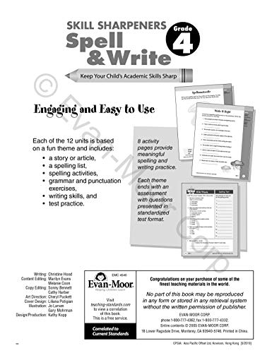 Evan-Moor Skill Sharpeners: Spell & Write, Grade 4