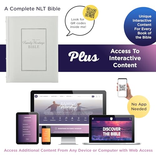 NLT Family Heritage Bible, Large Print Family Heirloom Devotional Bible for Study, New Living Translation Holy Bible Vegan Leather Hardcover, ... Content, White (NLT Family Heritage Editions)