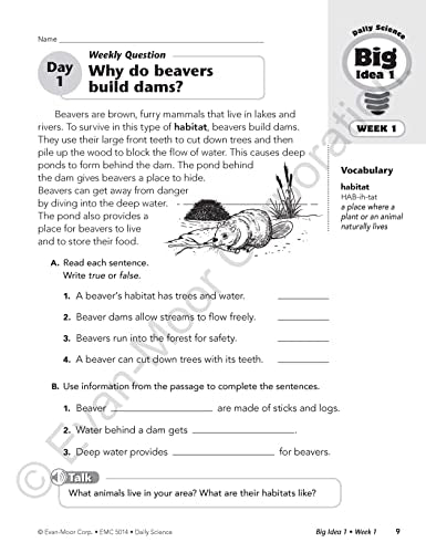 Evan-Moor Daily Science, Grade 4 Homeschooling & Classroom Resource Workbook, Printable Worksheets, Teaching Edition, Earth, Life, and Physical Science, Vocabulary, Test Prep, Hands-On Projects