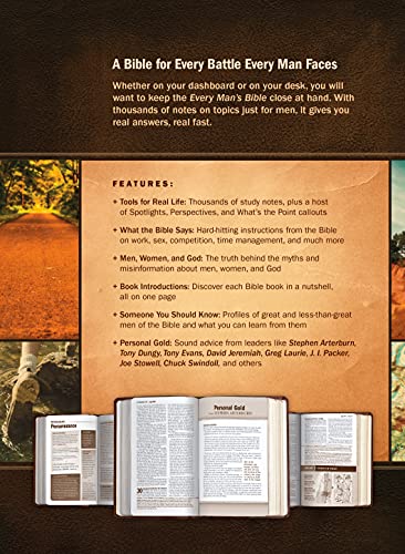 Every Man’s Bible NLT, Large Print, Deluxe Explorer Edition (LeatherLike, Rustic Brown, Indexed)