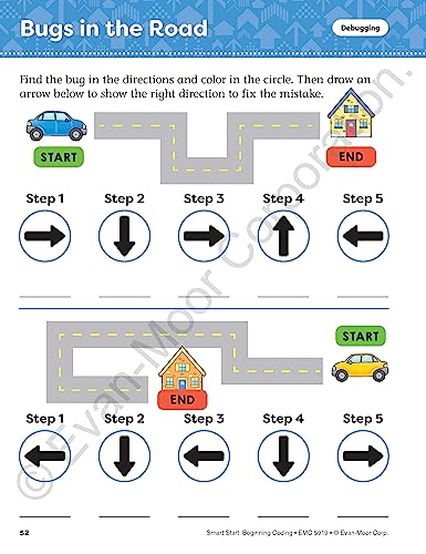 Evan-Moor Smart Start Beginning Coding, Grade 1, Activity Workbook, Includes Stickers and Audio read along, Basic Skills, Critical Thinking, ... ... Beginning Coding Stories and Activities)