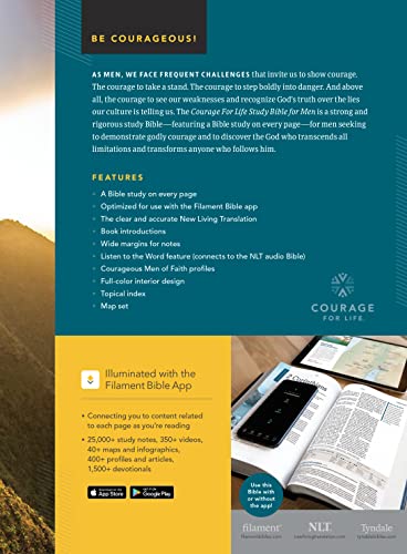 NLT Courage For Life Study Bible for Men, Filament Enabled (LeatherLike, Rustic Brown Lion)