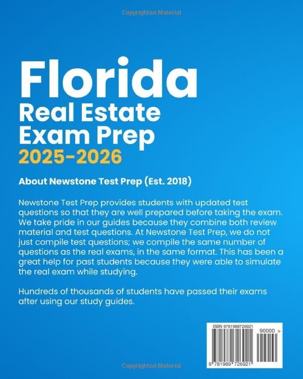 Florida Real Estate Exam Prep 2025-2026: Complete Manual + 400 Questions and Detailed Answer Explanations (4 Full-Length Exams for Sales Associates and Brokers)