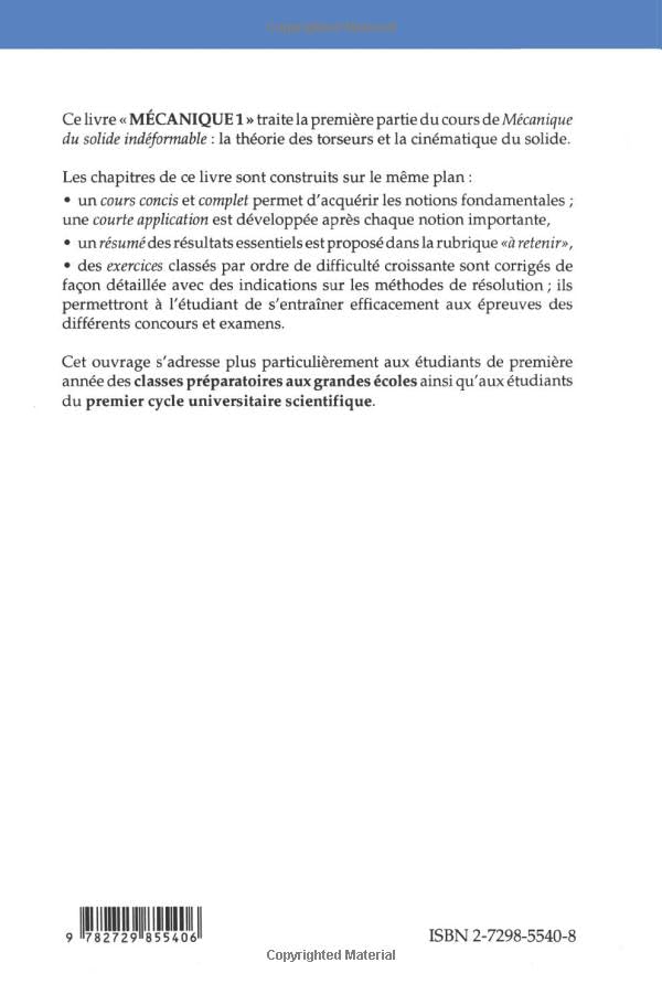 Mécanique 1 - Mécanique du solide indéformable - Calcul vectoriel - Cinématique - Cours et exercices résolus (French Edition)