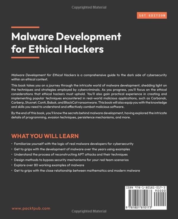 Malware Development for Ethical Hackers: Learn how to develop various types of malware to strengthen cybersecurity