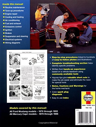 Ford Mustang, Ghia & Cobra (79-93) & Mercury Capri, Ghia & RS (79-86) with In-line 4 cyl & 6 cyl, V6 & V8 Haynes Repair Manual