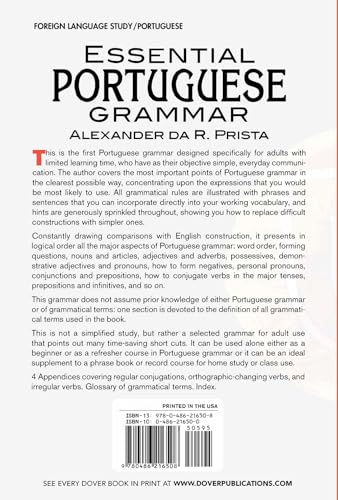Essential Portuguese Grammar: All The Grammar Really Needed For Speech And Comprehension (Dover Language Guides Essential Grammar)