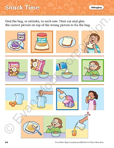 Evan-Moor Smart Start Beginning Coding, Grade PreK, Activity Workbook, Includes Stickers and Audio read along, Basic Skills, Critical Thinking, ... ... Beginning Coding Stories and Activities)