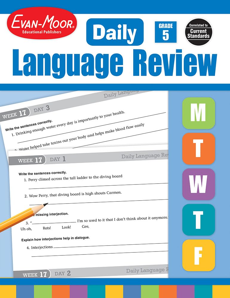 Evan-Moor Daily Language Review, Grade 5, Activities, Homeschooling and Classroom Resource Workbook, Reproducible Worksheets, Teacher Edition, Daily Practice, Skills Assessment, Grammar, Punctuation