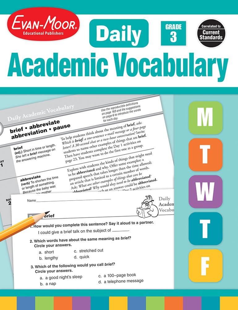 Evan-Moor Daily Academic Vocabulary Lessons, Grade 3, 36 Weeks of Instruction Give Students an Expanded Vocabulary Activities, Homeschooling and Classroom Resource Workbook, Definitions, Printables