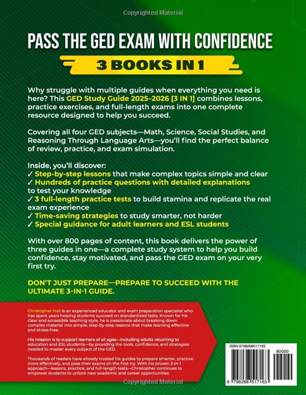 GED Study Guide 2025–2026 [3 IN 1]: All Subjects | The Complete Prep Book with Lessons, Hundreds of Practice Questions, and 3 Full-Length Practice Tests to Pass on Your First Try