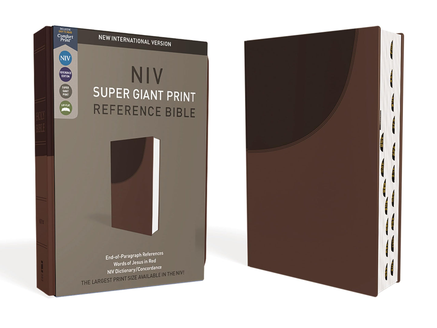 NIV, Super Giant Print Reference Bible (Font Size: 16.5-point), Leathersoft, Brown, Red Letter, Thumb Indexed, Comfort Print