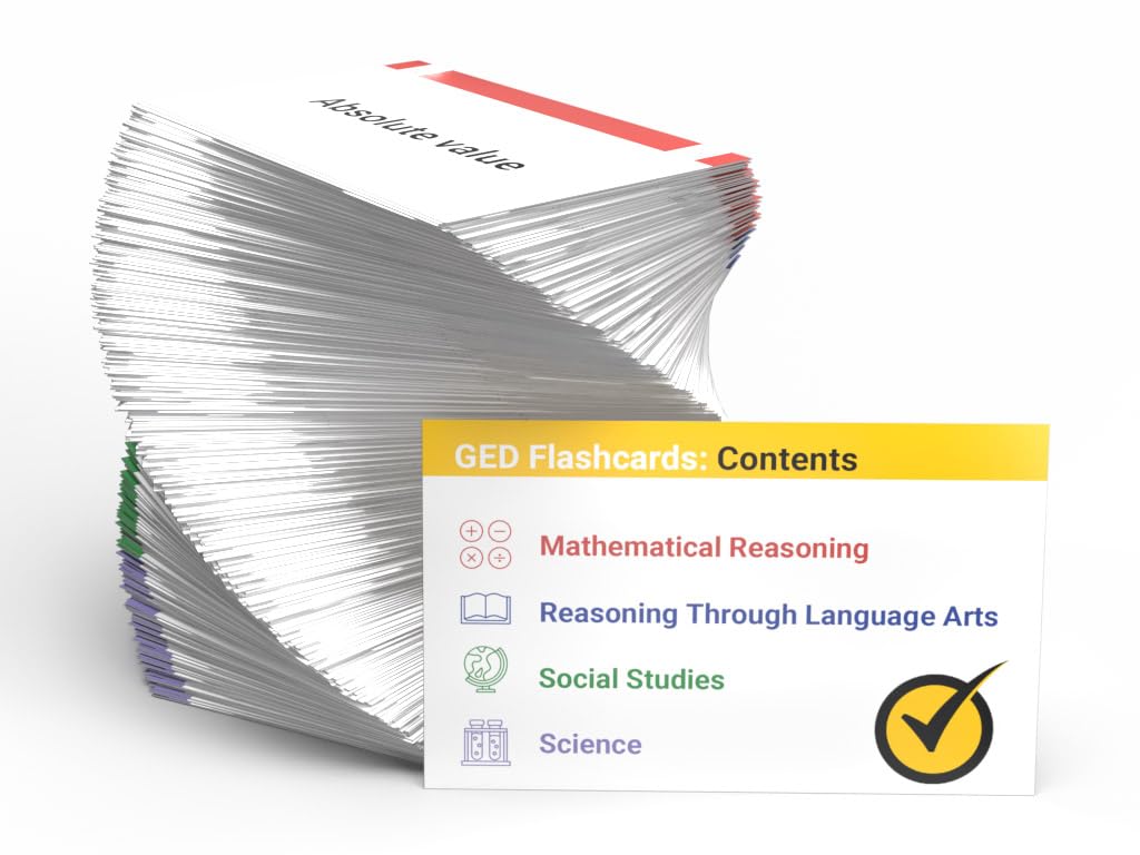 GED Study Cards 2025-2026: GED Exam Prep with Practice Test Questions for All Subjects [Full Color Cards]